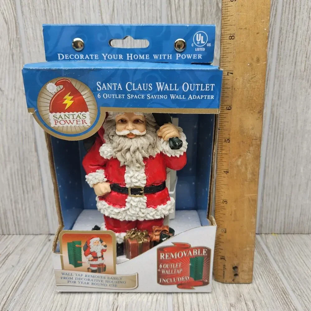 Santa Claus Wall Outlet 6 Outlet Space Saving Wall‎ Adapter Christmas Decor Gift